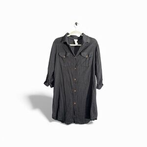 Dotti Boho Embroidered like Black Button-Up Shirt Dress